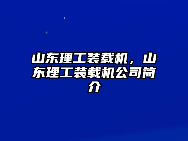 山東理工裝載機，山東理工裝載機公司簡介