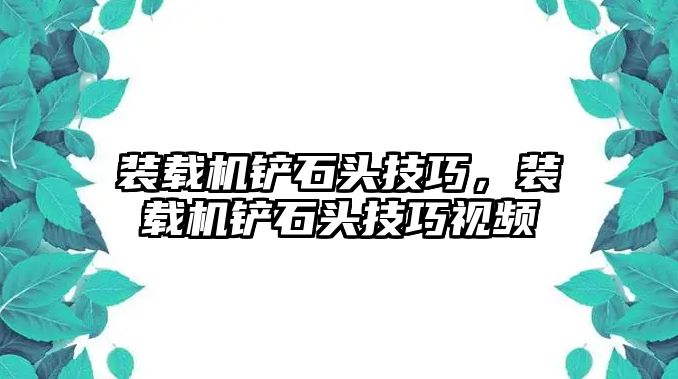 裝載機(jī)鏟石頭技巧，裝載機(jī)鏟石頭技巧視頻