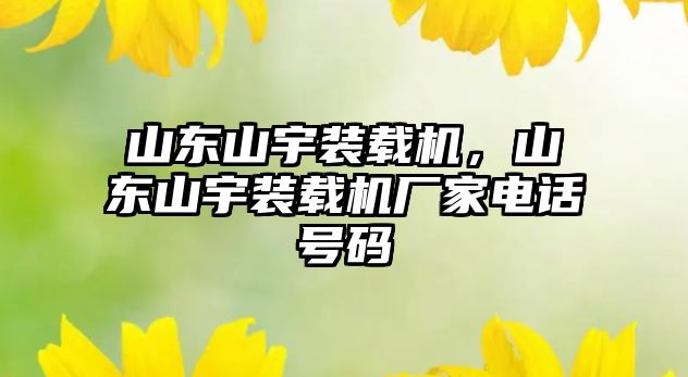 山東山宇裝載機，山東山宇裝載機廠家電話號碼