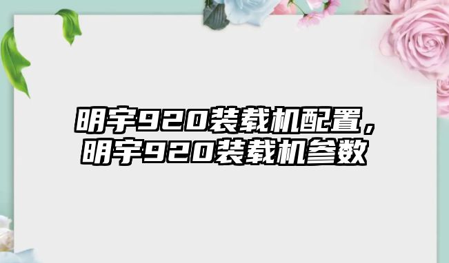 明宇920裝載機配置，明宇920裝載機參數(shù)