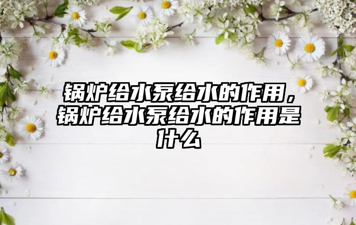 鍋爐給水泵給水的作用，鍋爐給水泵給水的作用是什么