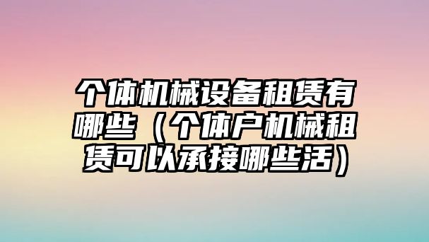 個體機(jī)械設(shè)備租賃有哪些（個體戶機(jī)械租賃可以承接哪些活）