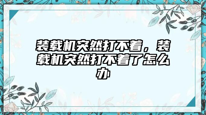 裝載機(jī)突然打不著，裝載機(jī)突然打不著了怎么辦