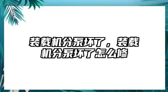 裝載機(jī)分泵壞了，裝載機(jī)分泵壞了怎么修