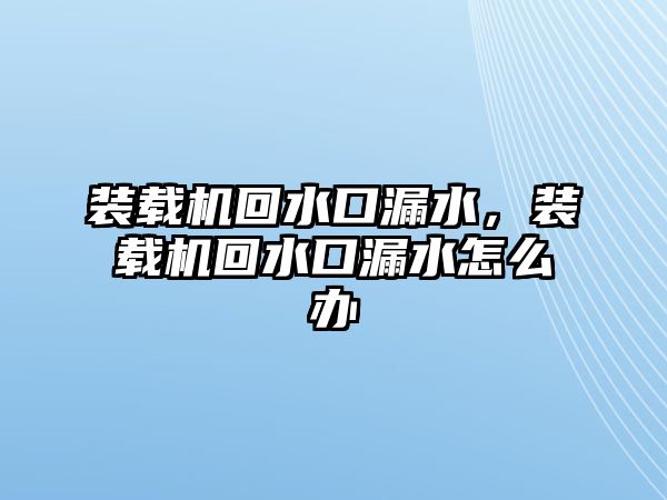 裝載機(jī)回水口漏水，裝載機(jī)回水口漏水怎么辦