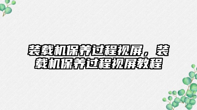 裝載機(jī)保養(yǎng)過程視屏，裝載機(jī)保養(yǎng)過程視屏教程