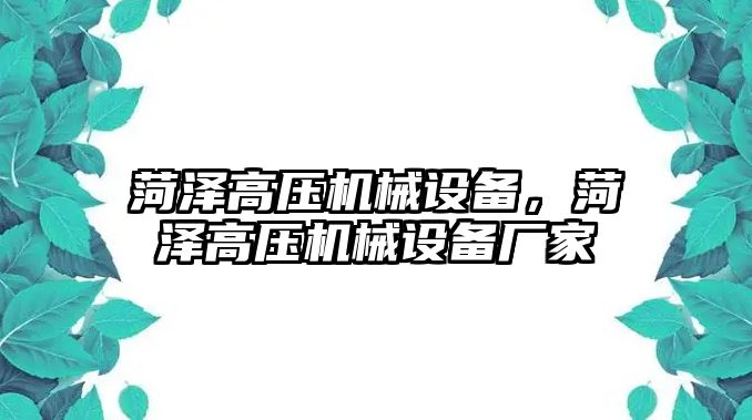 菏澤高壓機械設備，菏澤高壓機械設備廠家