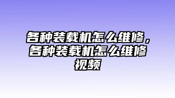 各種裝載機(jī)怎么維修，各種裝載機(jī)怎么維修視頻