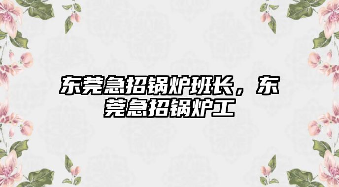 東莞急招鍋爐班長，東莞急招鍋爐工