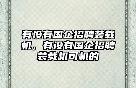 有沒(méi)有國(guó)企招聘裝載機(jī)，有沒(méi)有國(guó)企招聘裝載機(jī)司機(jī)的