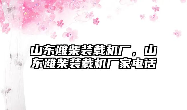 山東濰柴裝載機廠，山東濰柴裝載機廠家電話