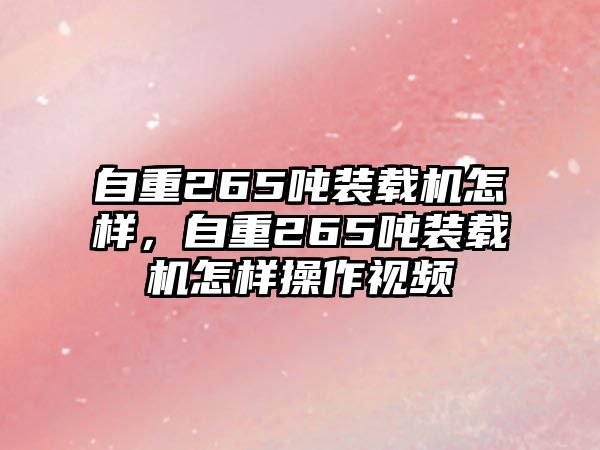 自重265噸裝載機(jī)怎樣，自重265噸裝載機(jī)怎樣操作視頻