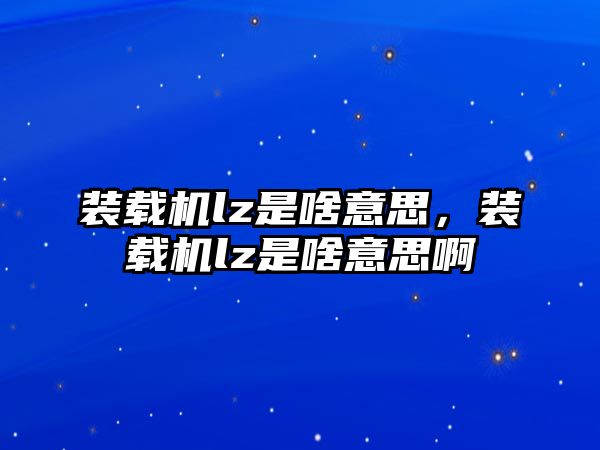 裝載機(jī)lz是啥意思，裝載機(jī)lz是啥意思啊