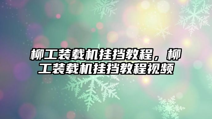 柳工裝載機掛擋教程，柳工裝載機掛擋教程視頻