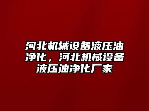 河北機械設備液壓油凈化，河北機械設備液壓油凈化廠家