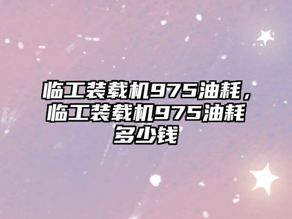 臨工裝載機975油耗，臨工裝載機975油耗多少錢