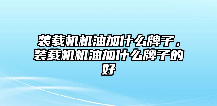 裝載機機油加什么牌子，裝載機機油加什么牌子的好