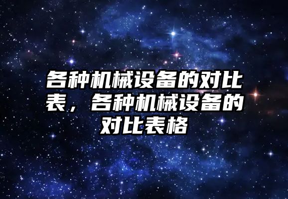 各種機械設備的對比表，各種機械設備的對比表格