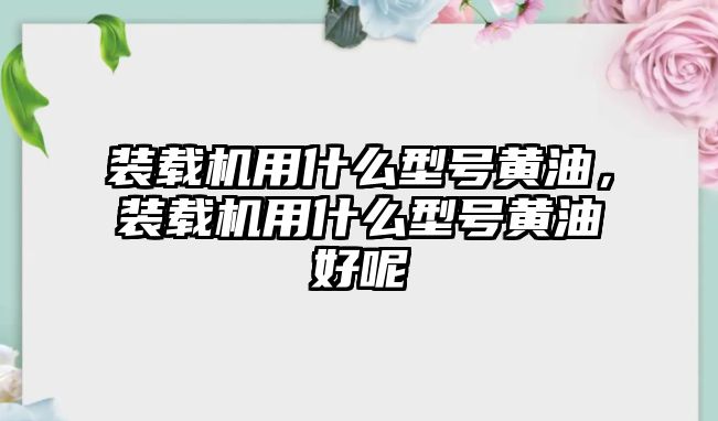 裝載機用什么型號黃油，裝載機用什么型號黃油好呢