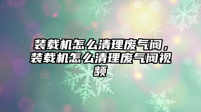 裝載機(jī)怎么清理廢氣閥，裝載機(jī)怎么清理廢氣閥視頻