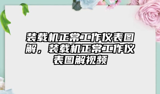 裝載機(jī)正常工作儀表圖解，裝載機(jī)正常工作儀表圖解視頻