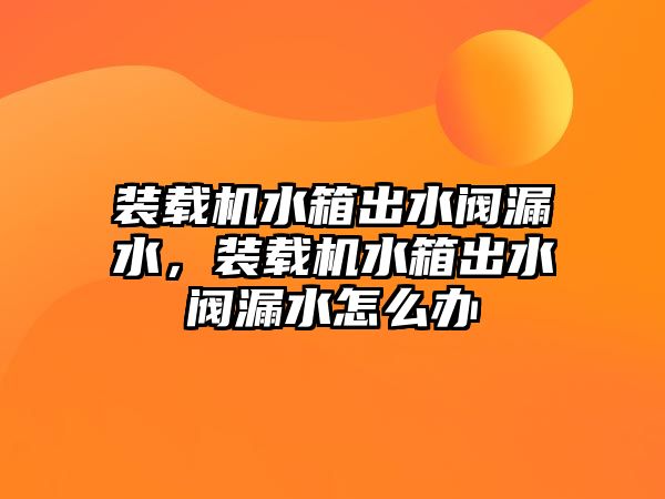 裝載機水箱出水閥漏水，裝載機水箱出水閥漏水怎么辦