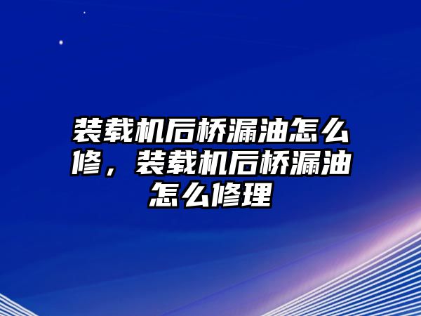 裝載機(jī)后橋漏油怎么修，裝載機(jī)后橋漏油怎么修理