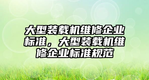 大型裝載機維修企業(yè)標(biāo)準(zhǔn)，大型裝載機維修企業(yè)標(biāo)準(zhǔn)規(guī)范