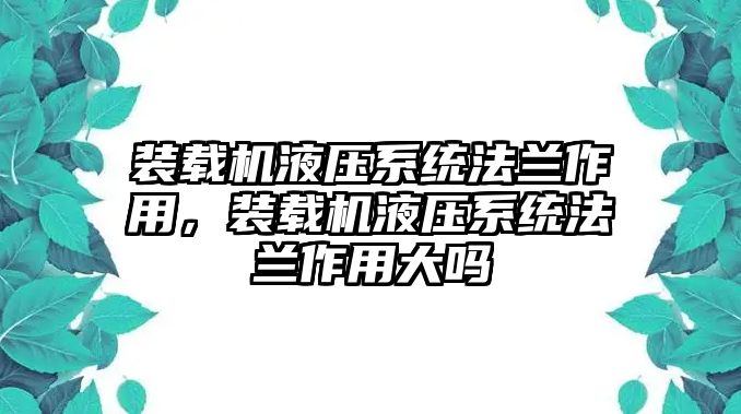 裝載機(jī)液壓系統(tǒng)法蘭作用，裝載機(jī)液壓系統(tǒng)法蘭作用大嗎