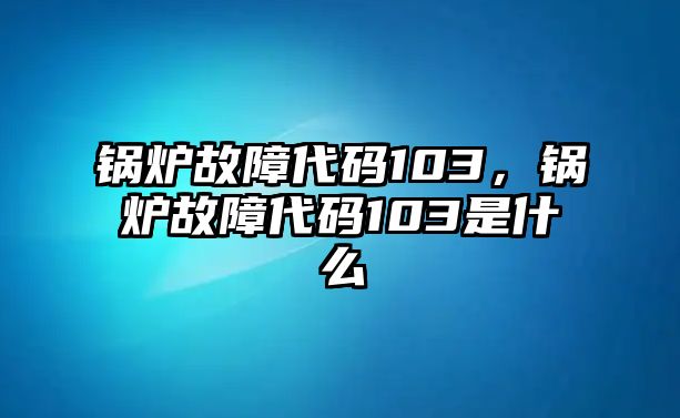 鍋爐故障代碼103，鍋爐故障代碼103是什么