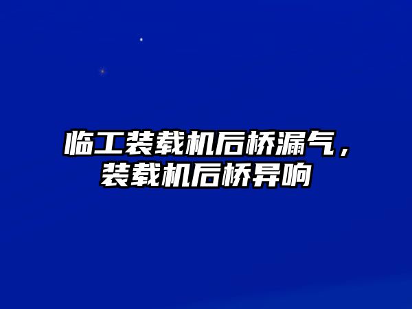 臨工裝載機(jī)后橋漏氣，裝載機(jī)后橋異響