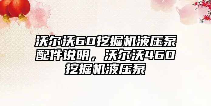 沃爾沃60挖掘機液壓泵配件說明，沃爾沃460挖掘機液壓泵