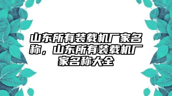 山東所有裝載機(jī)廠家名稱，山東所有裝載機(jī)廠家名稱大全