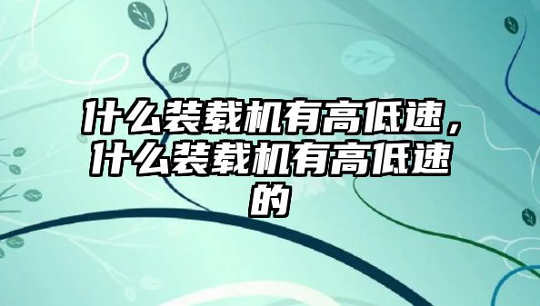 什么裝載機(jī)有高低速，什么裝載機(jī)有高低速的