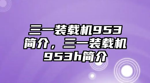 三一裝載機(jī)953簡(jiǎn)介，三一裝載機(jī)953h簡(jiǎn)介