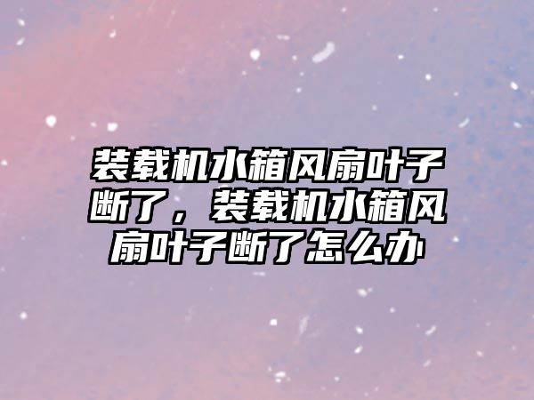 裝載機水箱風(fēng)扇葉子斷了，裝載機水箱風(fēng)扇葉子斷了怎么辦