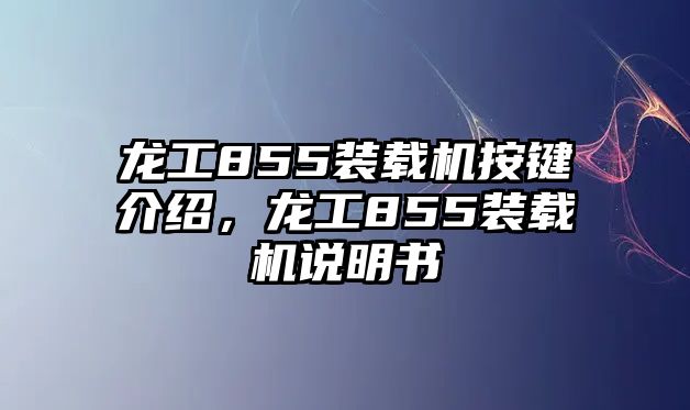 龍工855裝載機按鍵介紹，龍工855裝載機說明書