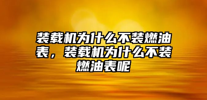 裝載機為什么不裝燃油表，裝載機為什么不裝燃油表呢