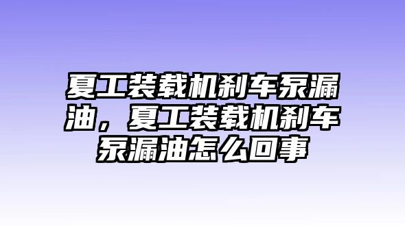 夏工裝載機(jī)剎車泵漏油，夏工裝載機(jī)剎車泵漏油怎么回事