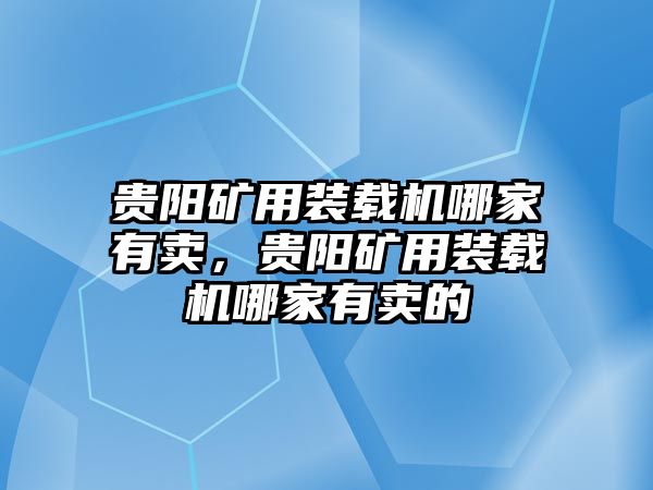 貴陽(yáng)礦用裝載機(jī)哪家有賣，貴陽(yáng)礦用裝載機(jī)哪家有賣的