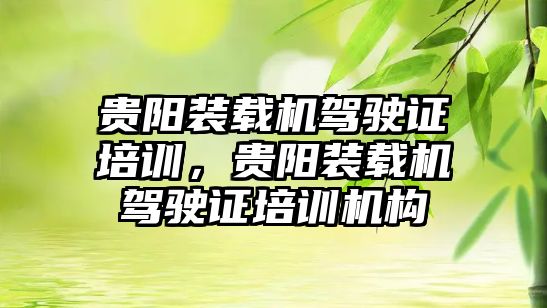 貴陽裝載機駕駛證培訓，貴陽裝載機駕駛證培訓機構(gòu)